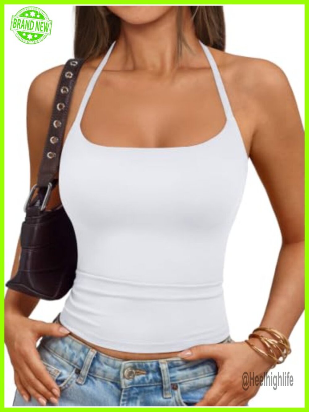 Double Lined Self Tie Backless Halter Top Sleeveless Scoop Neck Tank